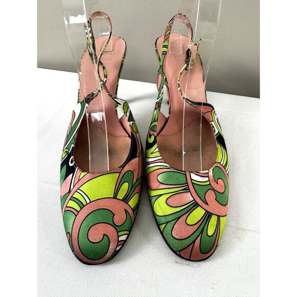 Circa Joan & David Pink-Green Slingback Heels Women’s Size 10M Retro Discocore - Picture 7 of 16